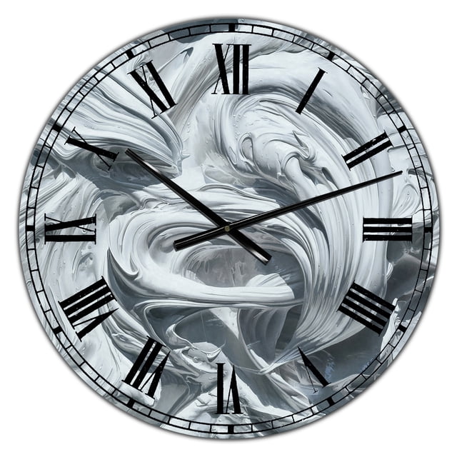DesignArt Waves of White Gray Paint Large Wall Clock