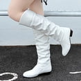 thumbnail image 2 of Babysbule Chaussures pour Femmes en Liquidation, Bottes Hautes à Enfiler pour Femmes à Talon Carré de Couleur Unie, Bottes Hauteur Genou à Bout Rond, 2 of 7