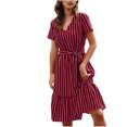 thumbnail image 2 of Ovzne Robes d'Été pour Femmes Robe d'Été Mode Femmes Couleur Unie Manches Courtes Col en V Bouton Taille Élastique Robe Ajourée Robe de Printemps Manches Courtes Imprimée Liquidation, 2 of 7