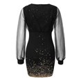 thumbnail image 4 of zanvin Robe Patineuse Mini Femme à Manches Longues Imprimée Patchwork Ajustée à Col en V Fête Boîte de Nuit Dames en Maille Brillante Robe Mini, 4 of 5