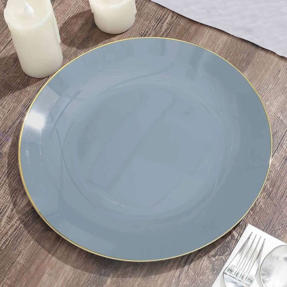 CUITING Lot de 10 Assiettes de Service Rondes Jetables en Plastique Martelé Transparent à Paillettes Dorées avec Rebord Doré - 13”
