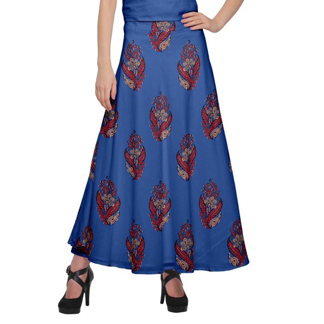Moomaya Jupe Longue en Rayonne Imprimée pour Femmes Grande Taille Jupe Maxi à Taille Nouée