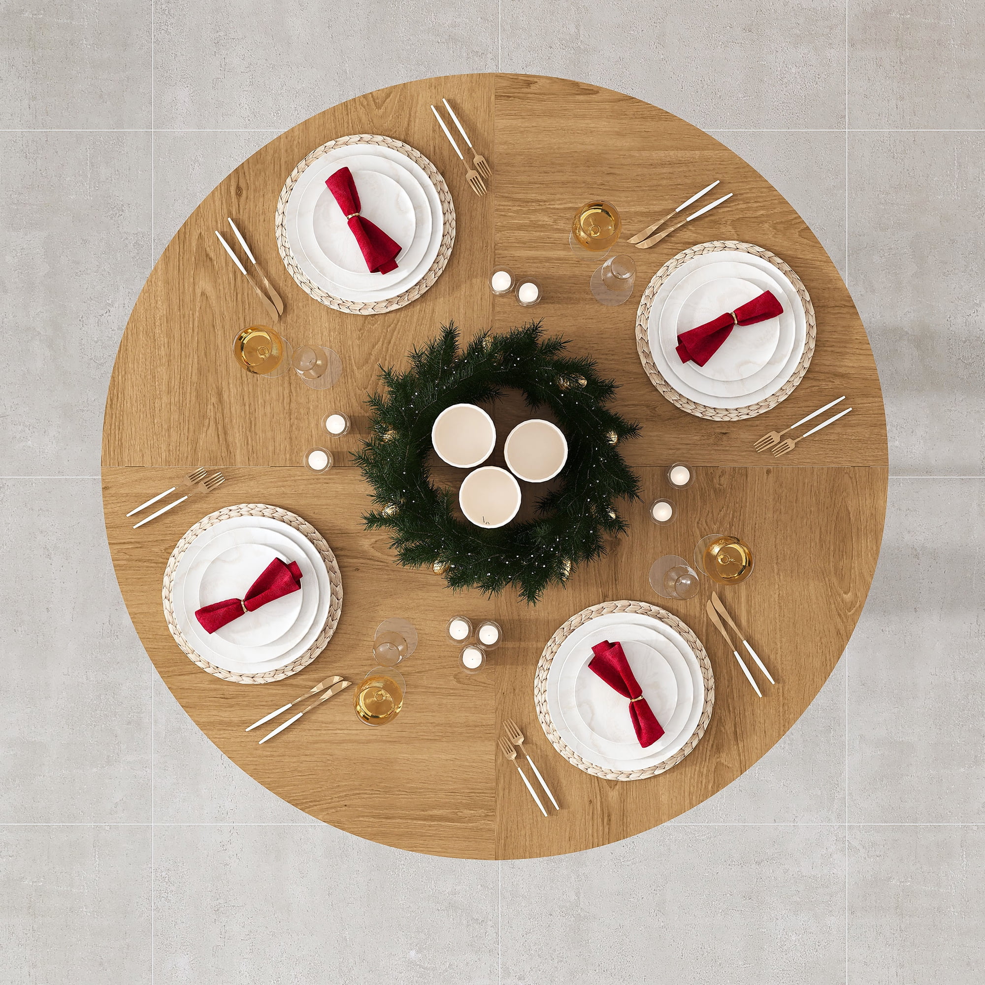 Noble House 47" Round Dining Table for 4,Farmhouse MDF Circle Table with Wood Grain Finish,Oak