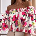 thumbnail image 4 of CEHVOM Ladies Summer Fashion One-Shoulder Three-Quarter Sleeve Print Chiffon Top, 4 of 4