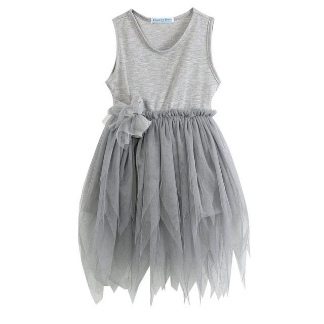 Petites Filles d'Été de Couleur Unie Cou Sans Manches Robe Irrégulière Ourlet