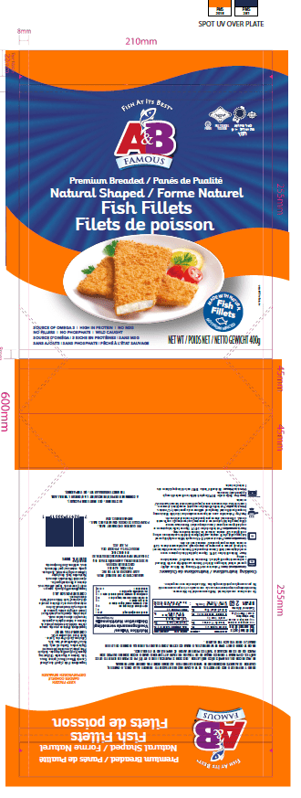 A&B Famous Filets de poisson de forme naturelle panés de qualité supérieure 454g Filets de poisson de forme naturelle panés de qualité supérieure
