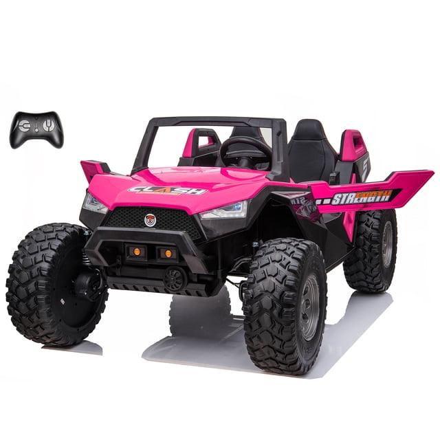 VOLTZ TOYS UTV 24 V pour Enfants à 2 Places - Buggy des Dunes Tout-Terrain Réaliste avec Pneus EVA, Suspension à Ressorts, Télécommande et Musique - Rose