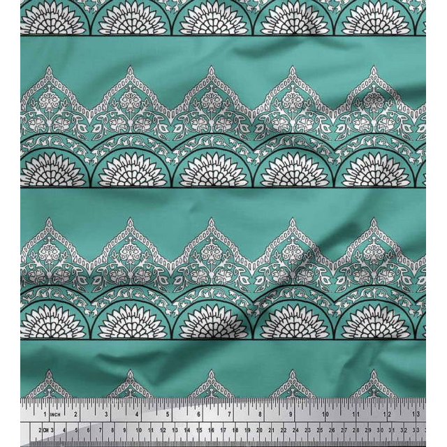 Soimoi Poly Georgette Fabric Leaves & Floral Block Print Fabric by The Yard 42 Inch Wide