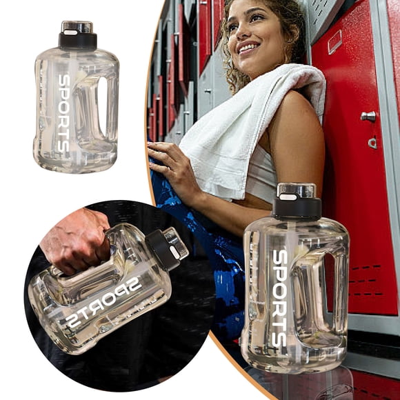 Glass & Bottle Jug Style 04 Gallon Water Bottle with Straw Chug Lid Handle Marker and Large 54 Oz Capacity for Sports Use