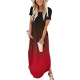 thumbnail image 1 of Pisexur Robe à Manches Courtes à Col Rond Robes Maxi pour Femmes Été Décontracté Col Rond Manches Courtes Fente Vacances Plage Longue Robe Robe pour Femmes en Liquidation, 1 of 7