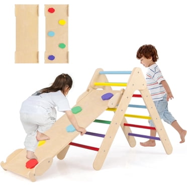 OLAKIDS Climbing Toys for Toddlers, 3 in 1 Kids Wooden Montessori Triangle Set Climber Toy with Ramp Ladder Slide for Gym Playground, Baby Indoor Activity Play Structure for Boys Girls