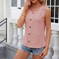thumbnail image 2 of Mrat Débardeurs à Col Rond Nouveaux Débardeurs à Boutons pour Femmes Printemps/été avec Encolure Ronde en Dentelle Sans Manches Amples Hauts Débardeurs pour Femmes P-36 Rose-A L, 2 of 7