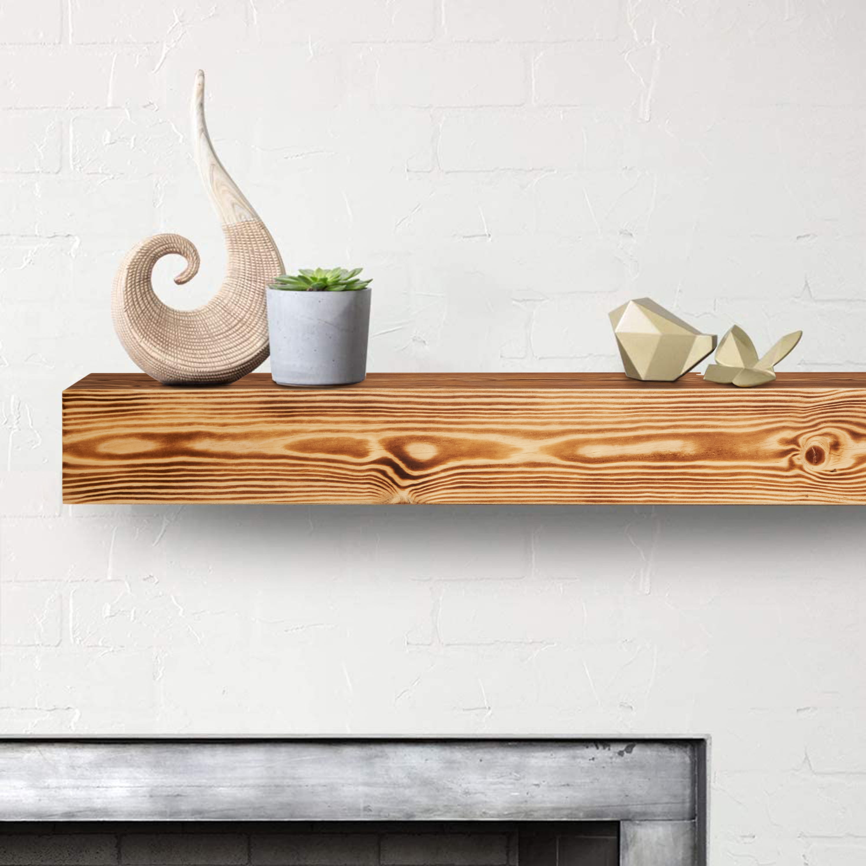Luxe Surface 72 inch Floating Shelves Burn Color Wood Fireplace Mantel