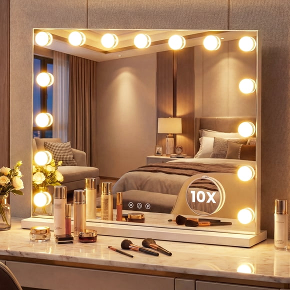 Gymax Vanity Mirror w/ Lights 23" x 18" Lighted Makeup Mirror w/ 10X Magnification