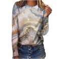 thumbnail image 1 of IROINID en Solde T-Shirt à Manches Longues en Polyester pour Femmes Confortable Dames Col Rond Hauts Amples T-Shirts Imprimés Blouse, Or, 1 of 5
