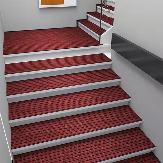 7pcs Horizontal Striped Brushed Stair Mats, Household Step Mats, Absorbent Non Slip Sound Insulation Carpet, Polyester Material, Soft Touching, Wear Resistant, Easy To Clean