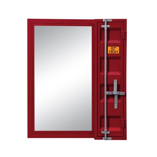 Benzara BM204631 Miroir de Meuble-Lavabo en Métal Style Industriel avec Rangement à Porte Encastrée, Rouge
