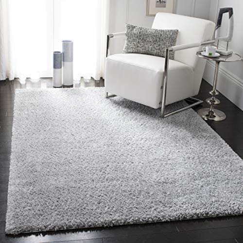 Safavieh August Shag Collection AUG900G Solid 1.2-inch Thick Area Rug, 3' x 3' Square, Silver
