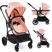 INFANS 2 in 1 Baby Stroller, Convertible Stroller with Bassinet Reversible Seat Adjustable Backrest Canopy One Hand Fold, Compact Toddler Pushchair for Kids Infants Newborns 0-36 Months