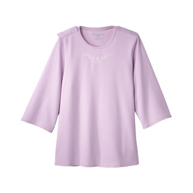 Women’s Open Back Adaptive Embroidered Neckline Design Top for Seniors