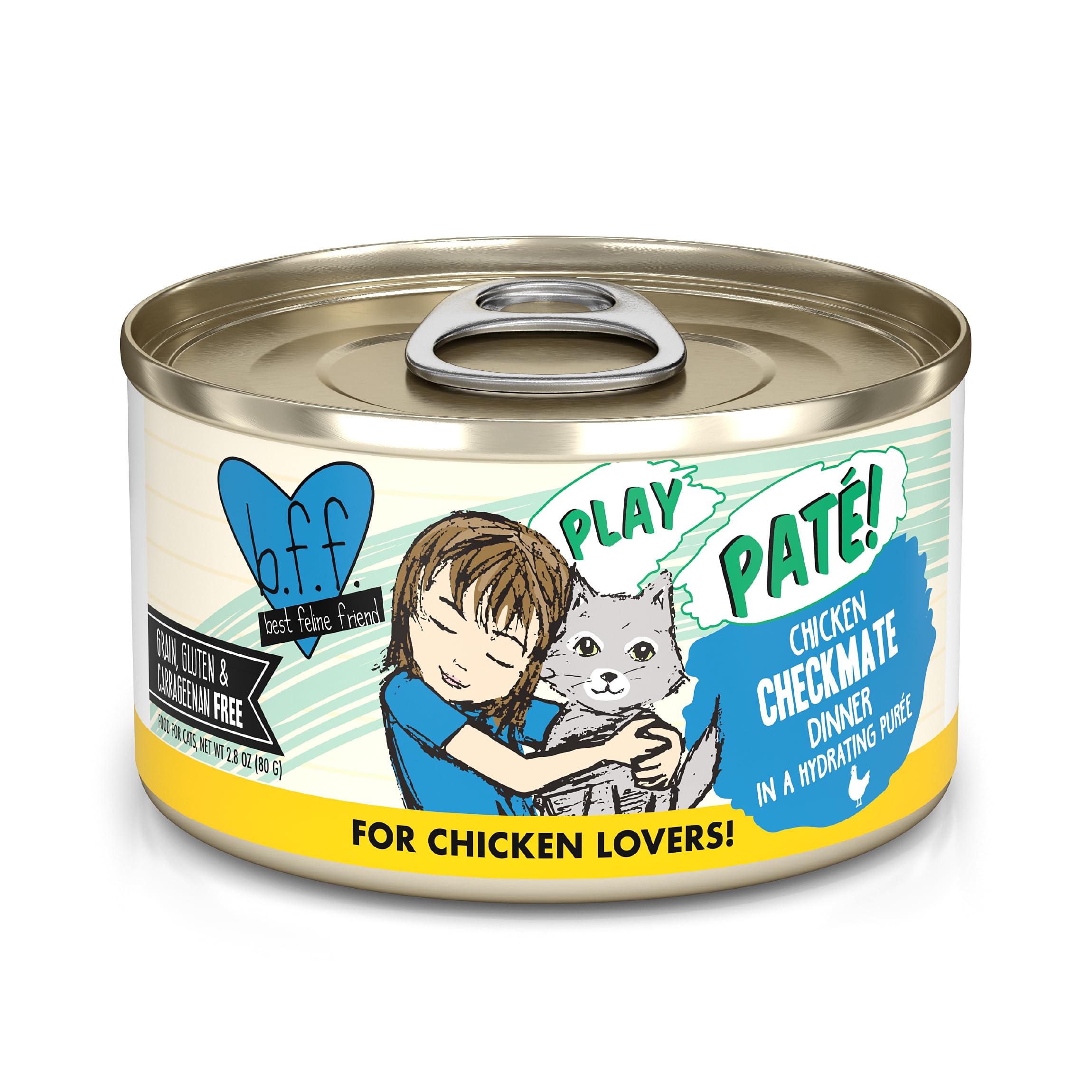 Weruva B.F.F. Play - Best Feline Friend Pat? Lovers Aw Yeah! Chicken Checkmate with Chicken 2.8oz Can (Pack of 12)