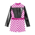 thumbnail image 4 of Hansber Girls Race Car Driver Unitard Halloween Kids Racer Short Jumpsuit Checkerboard Print Leotard Black 6, 4 of 7