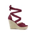 thumbnail image 3 of BLISSFUL STEP Chaussures pour Femmes Espadrilles à Lacets Sandales Compensées à Plateforme Bourgogne 9, 3 of 8