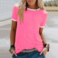 thumbnail image 2 of Pompotops T-shirt Uni pour Femme, Manches Courtes, Blouse à Col Rond, Hauts Décontractés, Liquidation, 2 of 4