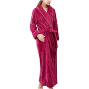 Penkiiy Fleece Robe Bathrobe Women's Winter Warm Nightgown Couple Bathrobe Men And Women And Winter Nightgown XL Hot Pink