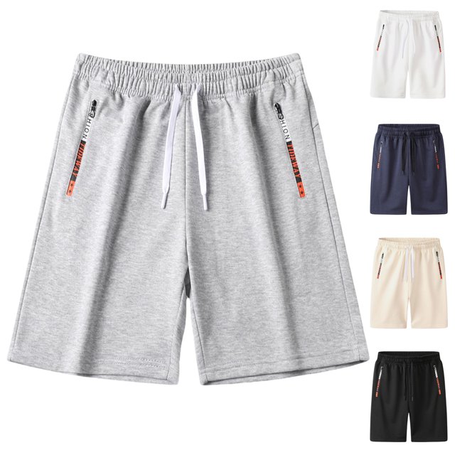 Hurxie Deals Mens Casual Shorts Solid Color Drawstring Athletic Short Pants with Pocket White,L