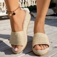 thumbnail image 2 of DAFEI Tassel Trim Sandals with Woven Straps Platform Wedge Heel Rope Sole Boho Toe Ring Slip On Sandals for Summer, 2 of 8