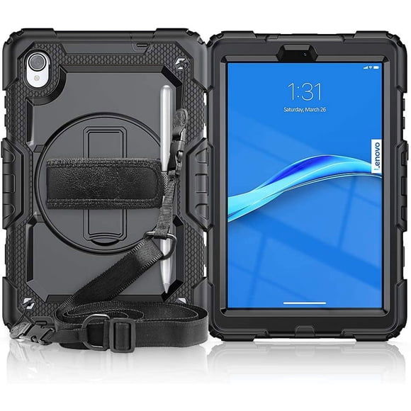 Lenovo Tab M8 HD 2e Gén/tab M8 FHD 2019 Étui, Étui Intégrale de Protection Antichoc avec Protecteur d'Écran, Support Rotatif à 360°, Sangle de Main/épaule pour Lenovo M8 8,0 Pouces