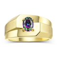 thumbnail image 1 of RYLOS Men's Rings 14K Yellow Gold Ring Classic Solitaire 7X5MM Oval Shape Gemstone Designer Band Alexandrite June Birthstone Rings For Men Size 8, 1 of 7