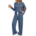 thumbnail image 2 of VINUSLI 2 Piece Lounge Set Women Plus Size Dressy Slouchy Sets Button Up Sweatshirt Matching Sweatpants Sweatsuits Outfits with Pockets Navy,L, 2 of 9