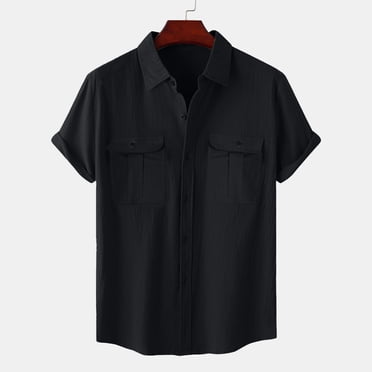 AherBiu Chemises pour Hommes à Manches Courtes, Boutonnées, en Coton et Lin, Chemises Décontractées, Chemise d'Été pour la Plage et les Mariages, M-5TG