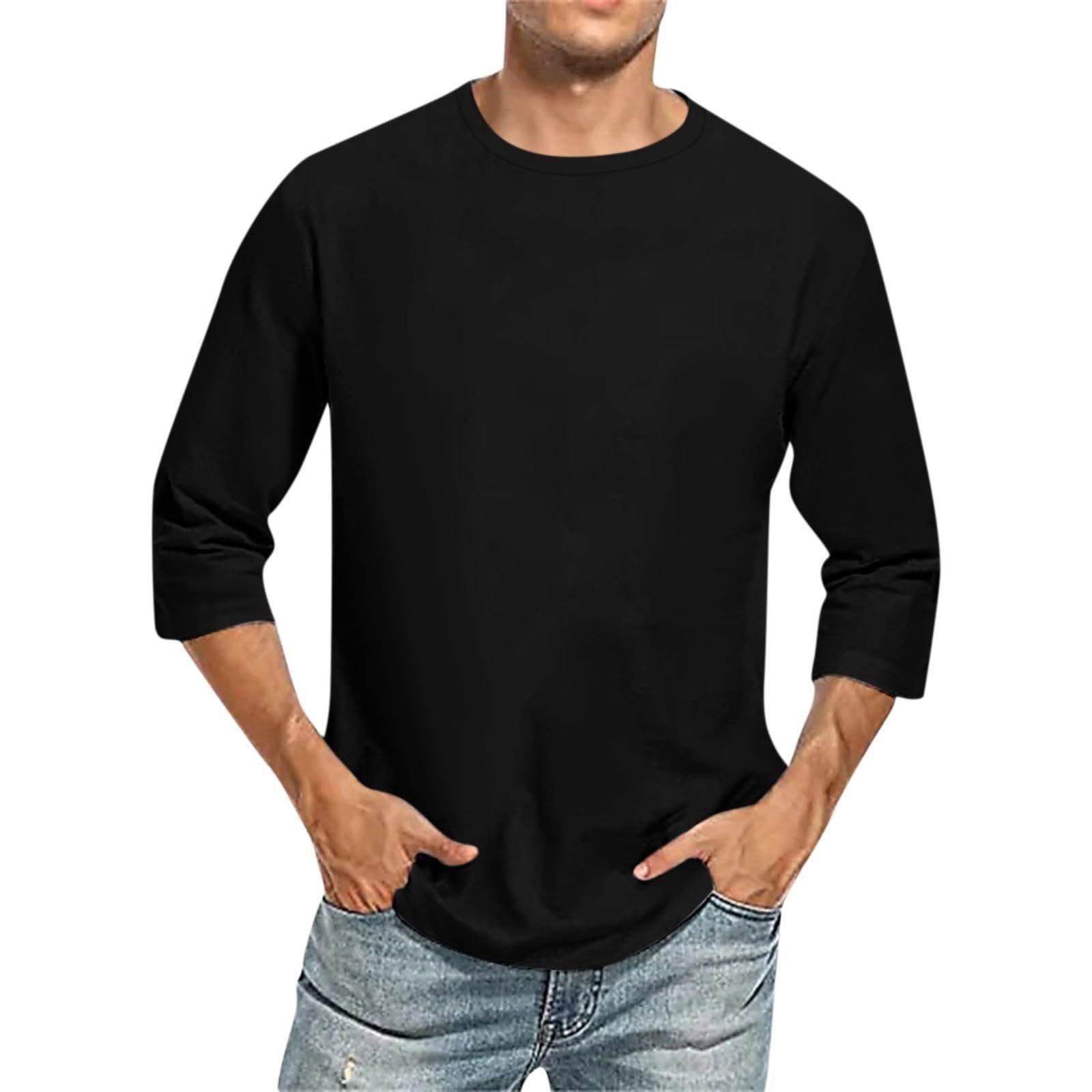 Hiiyo T-Shirt pour Homme Grande Taille Confortable Uni à Manches 3/4, Noir