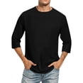 thumbnail image 1 of Hiiyo T-Shirt pour Homme Grande Taille Confortable Uni à Manches 3/4, Noir, 1 of 6