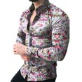 thumbnail image 2 of Innerwin Blouse Lapel Neck Mens Tops Work Long Sleeve Single Breasted Shirts Beige M, 2 of 3