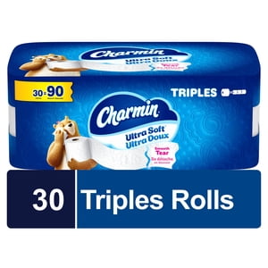 Charmin Papier hygiénique Ultra Doucement, 30 Triples rouleaux90 Équivalent en rouleaux réguliers), 2-ply Tissu de salle de bains