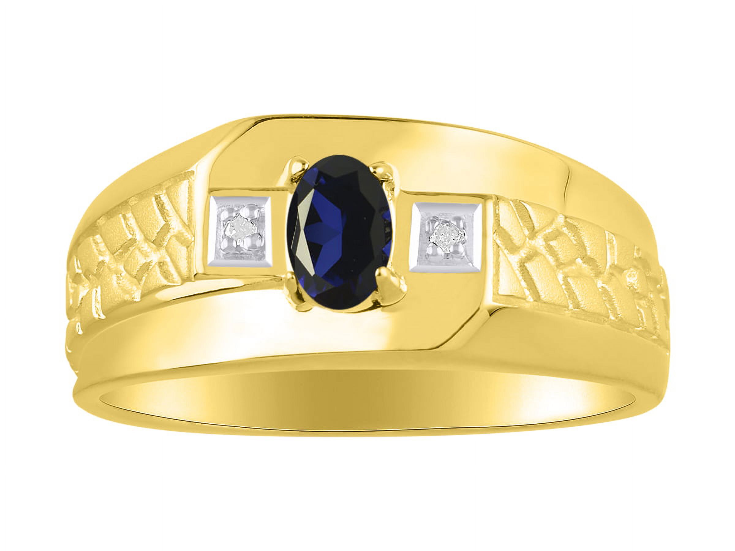 RYLOS Men's Rings 14K Yellow Gold Classic Nugget 6X4MM Oval Gemstone & Diamond Ring Sapphire September Birthstone Rings Size 11