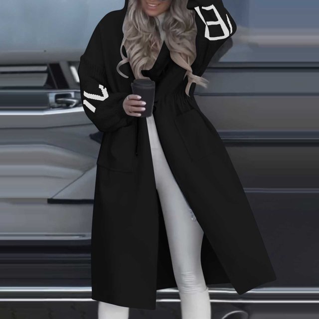 Amzcrzy Vestes pour Femmes Chandail à Capuchon à Lettres à la Mode en Tricot Patchwork Décontracté à Capuche Taille à Cordon Longue Veste Patchwork Hauts à Manches Longues pour Femmes Veste pour Femmes Vêtements pour Femmes Hauts pour Femmes