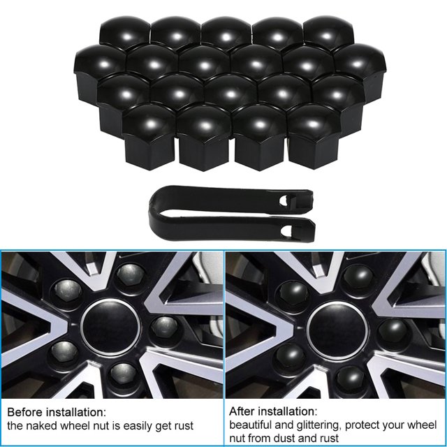 20pcs Universal 21mm Wheel Nut Covers Plating Lug Nut Caps Screw Protector Black