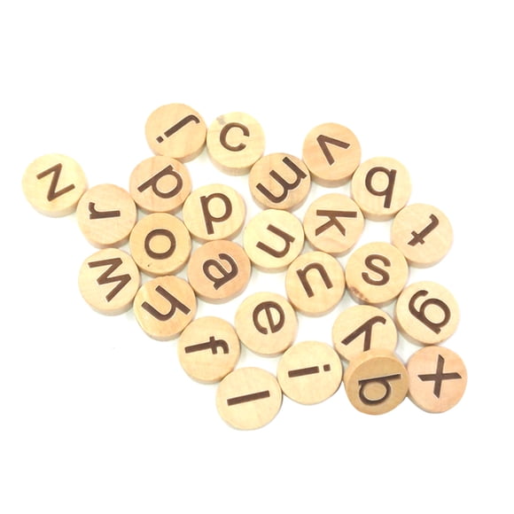 MasteelfCA 78pcs Small Letter Ornaments Round Wooden Chips Decorative Alphabets Pacthes Educational Handicraft Supplies