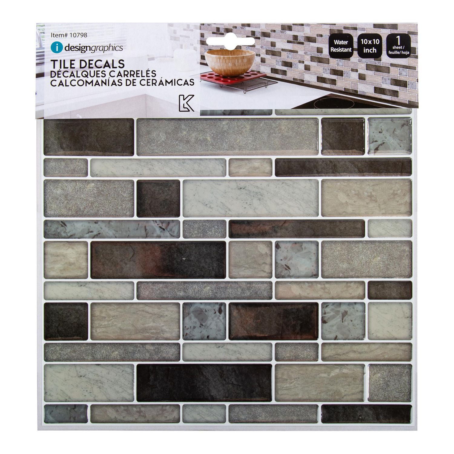 Truu Design Carreaux muraux décoratifs auto-adhésifs Peel and Stick, 10 x 10 pouces, taupe, 6 pièces