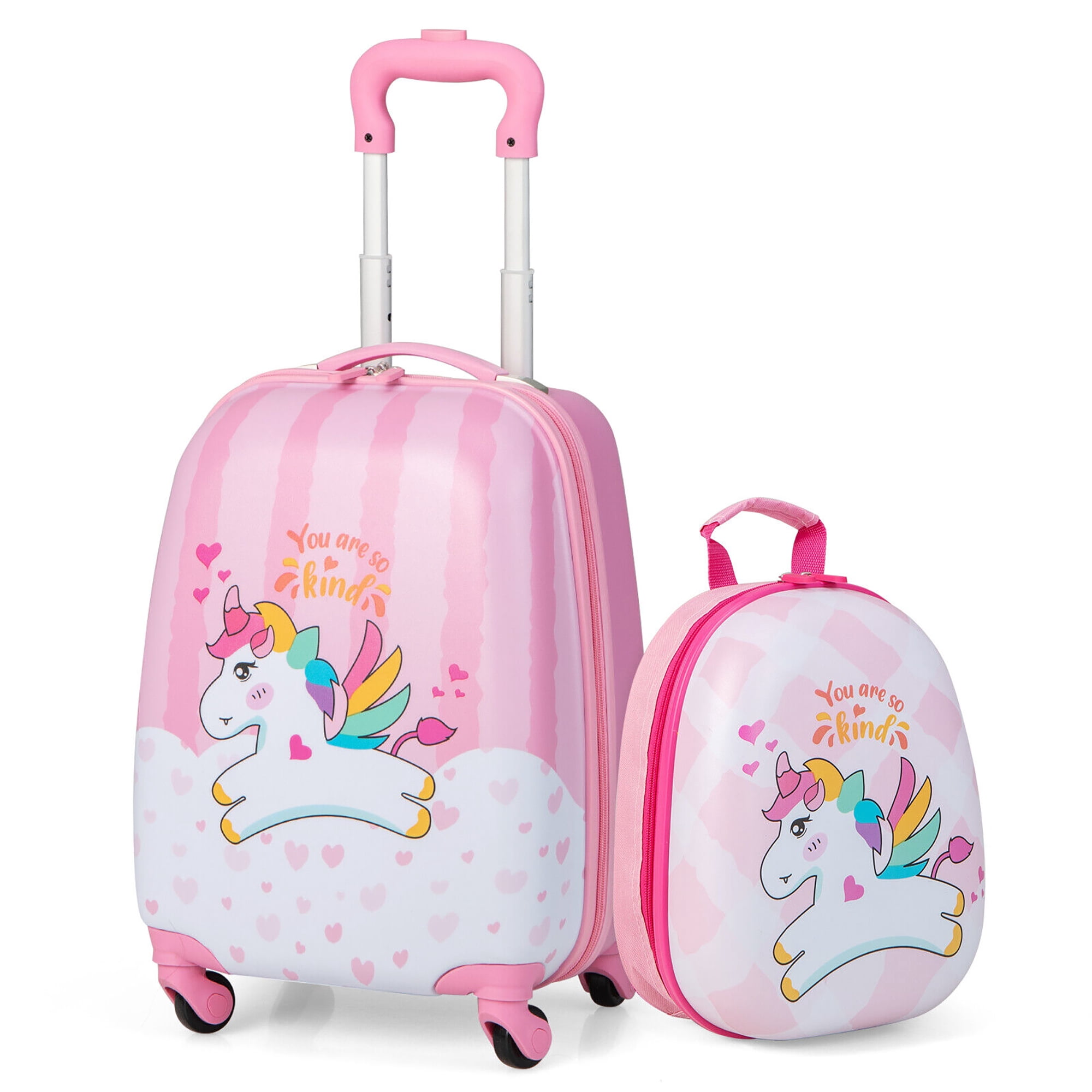 Gymax 2PC Kids Luggage Set 16'' Rolling Suitcase & 12'' Backpack for School Travel ABS