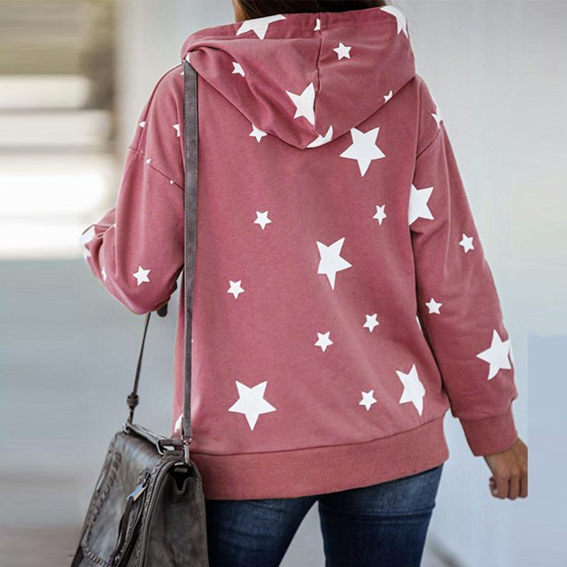 Haut à Capuche à Manches Longues avec Poche et Imprimé Étoiles pour Femmes