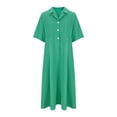thumbnail image 4 of Pisexur Robes d'Automne pour Femmes 2024 Col Rabattu Manches 1/2 Robe Maxi Mode Élégante Couleur Unie Robes de Retour à la Maison Décontractées Fluides Col en V Boutonnée Robe de Cocktail, 4 of 6