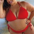 thumbnail image 2 of Jinhomg Plus Size Bikini Swimsuit for Women Basic Solid Color Halter String Triangle Bikini Tops with Tie Side Bottom 2 Piece Bathing Suit Spring Saving Red XXXXL, 2 of 6