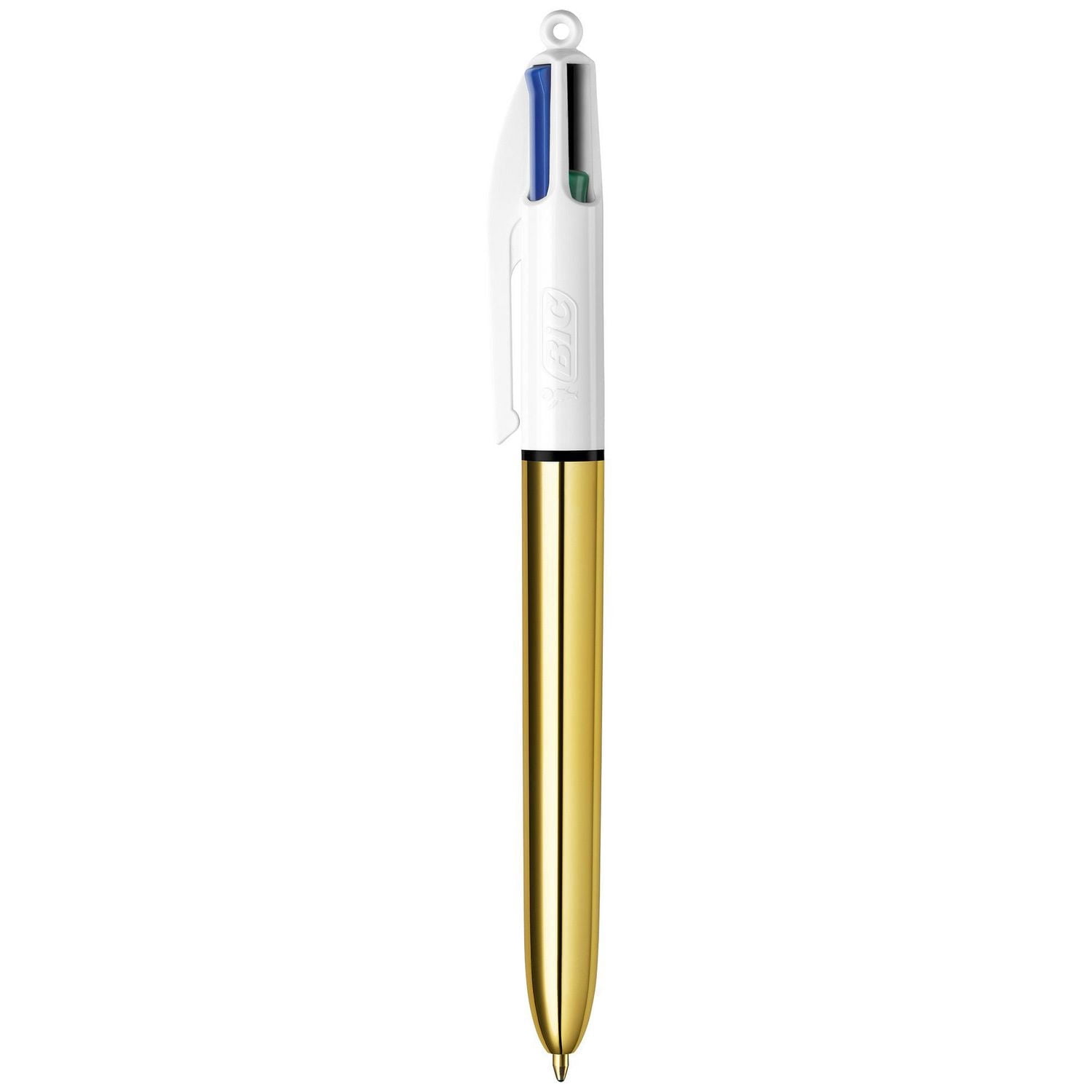 Stylos-billes métalliques rétractables BIC 4 couleurs Brillant, pointe moyenne (1,0 mm), paquet de 3, stylo-bille rétractable avec encre durable
