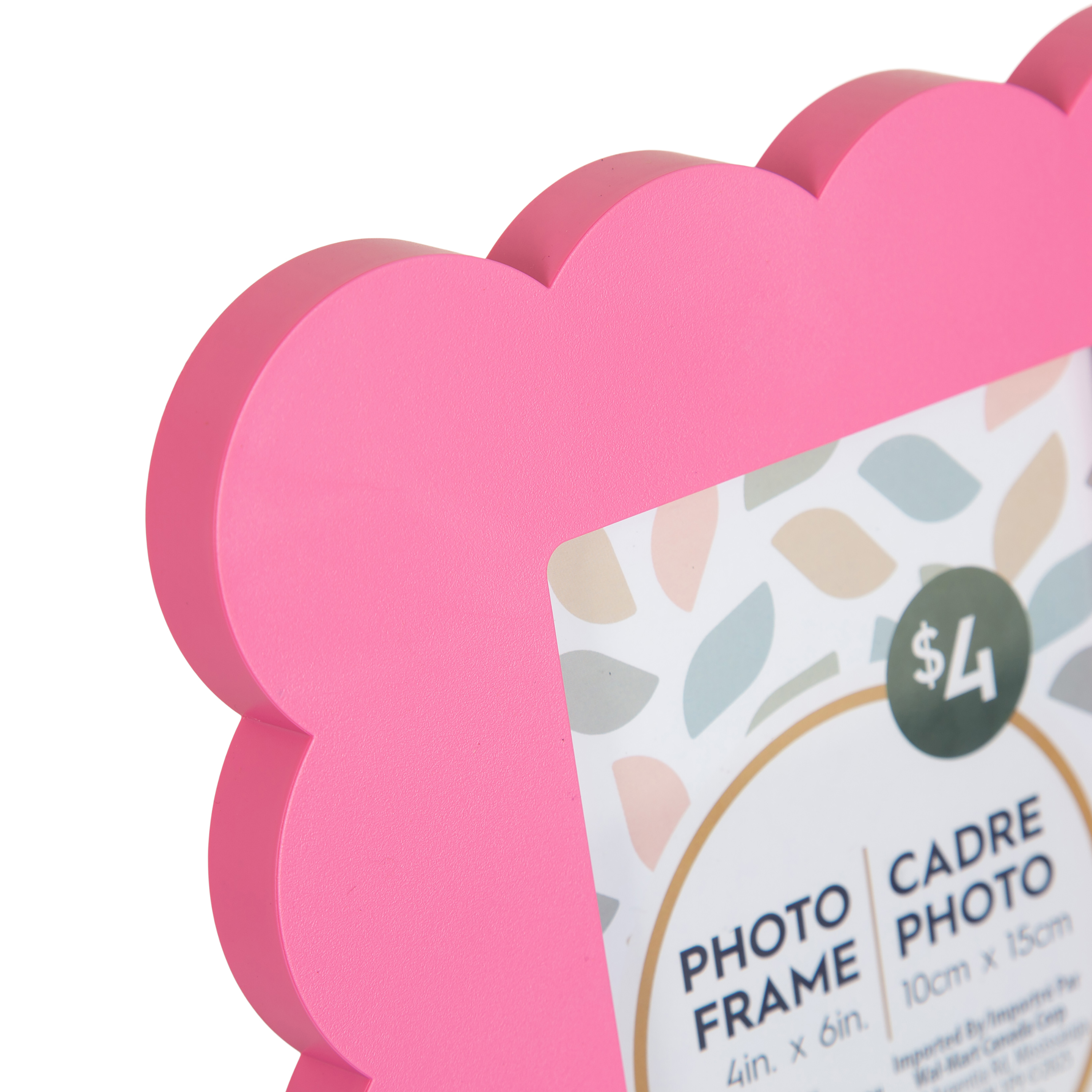 DesignOvation Scalloped 4" x 4" Pink Decorative Tabletop Picture Frame